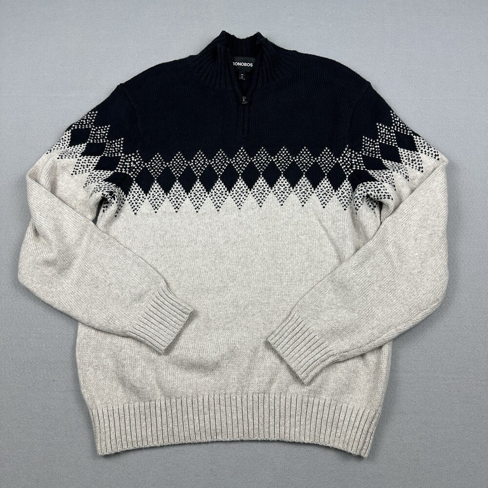 Bonobos Sweater Men Medium Beige Solid Slim Fit 1/4 Zip Pullover Knit Preppy M